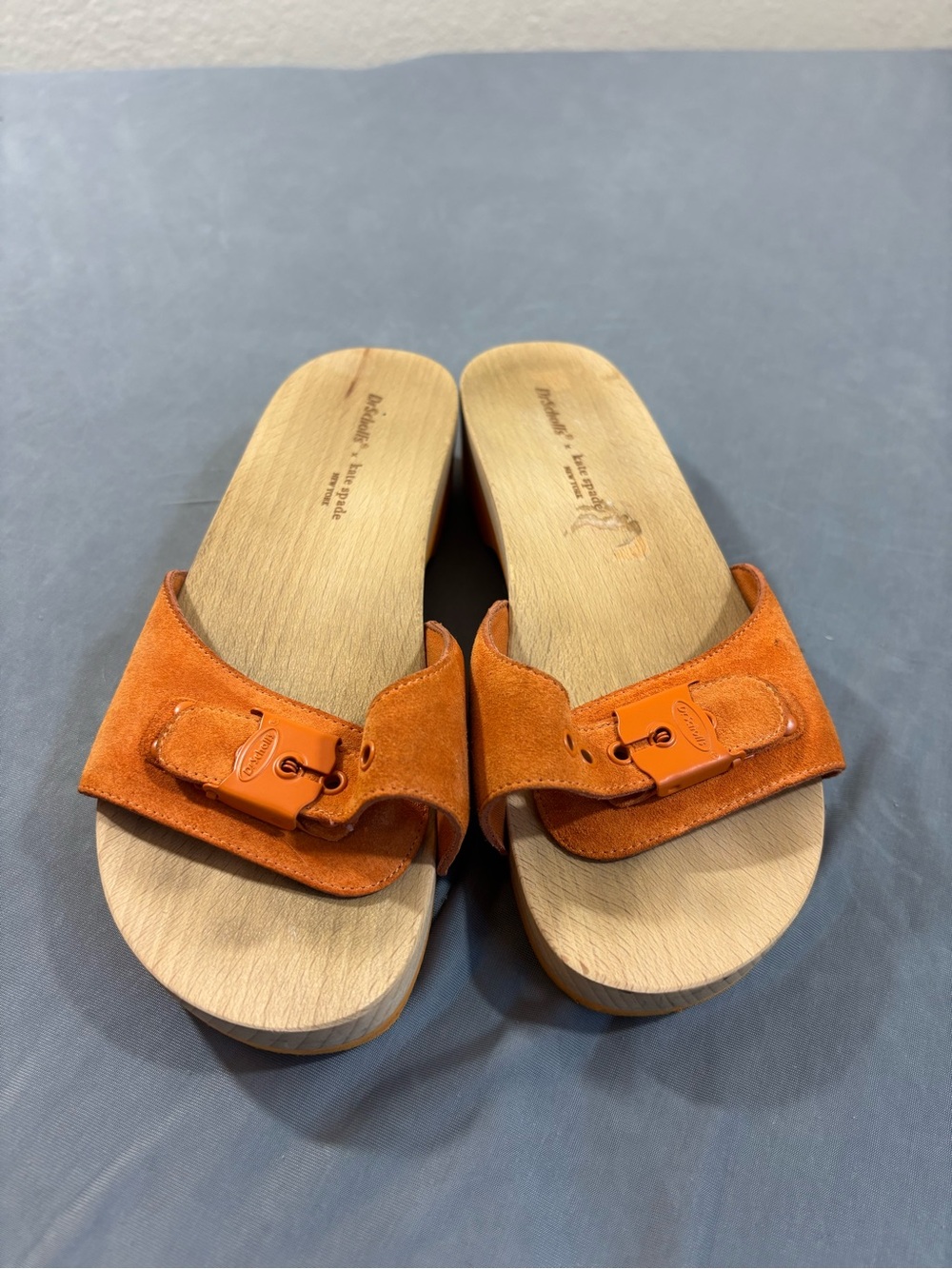 Women's Dr. Scholls x Kate Spade Orange Suede Slide Sandals with Wood Platform